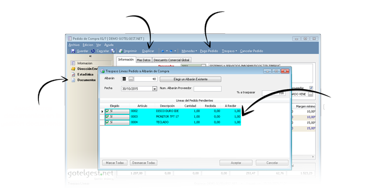 Disponga de toda la información básica del pedido - Software gestión comercial