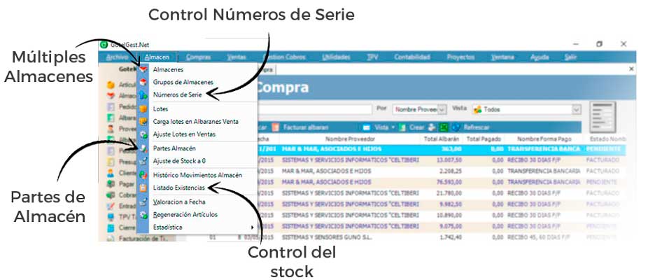 Control de Stock y números de serie, partes de almacén... - Software gestión de almacén