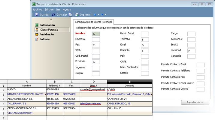 El módulo CRM te permite importar cualquier vista en la que te encuentres en formato Excel