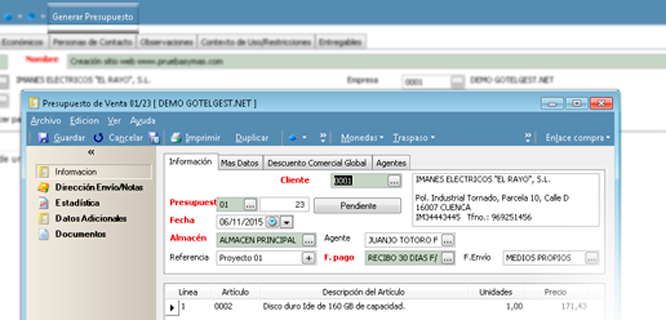 Generación de presupuesto en función de las tareas planificadas Asocie recursos con artículos para la generación del presupuesto - Control rentabilidad