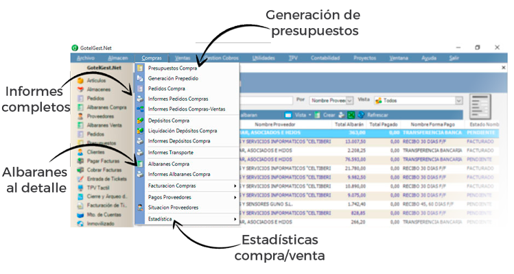 Genere presupuestos, albaranes, informes... - Gestión de compras