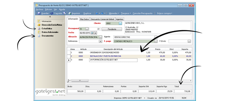 Controle datos principales como clientes, artículos, fechas, y otra información adicional - Factura electrónica