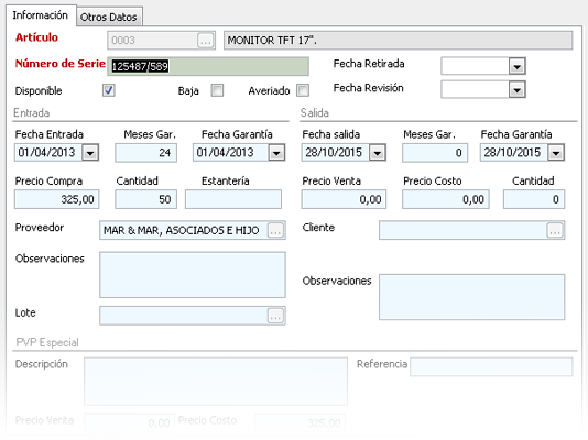 Control de números de serie - Software gestión de almacén