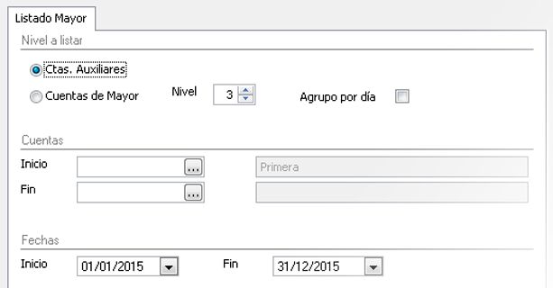 Seleccione la configuración de niveles deseada para los listados - Programa de contabilidad