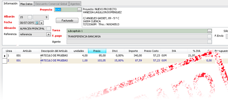 Cuenta con otros conceptos como Manos de obra, horas de utilización de maquinaria... - Software gestión de proyectos