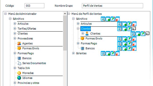 Mantenimiento de perfiles - Software de facturacion