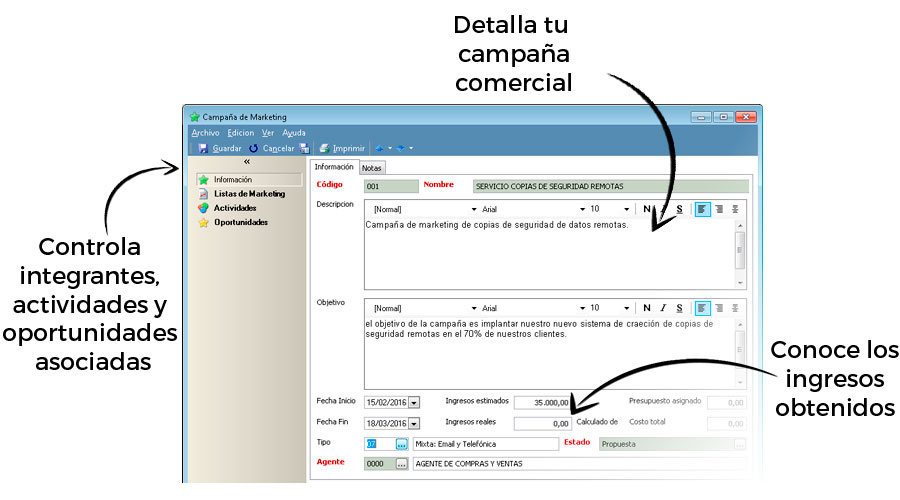 Detalla campañas, conoce los ingresos y controla las oportunidades