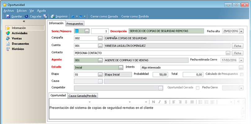 Realiza un detallado seguimiento de las oportunidades de negocio con el software gestión de ventas CRM